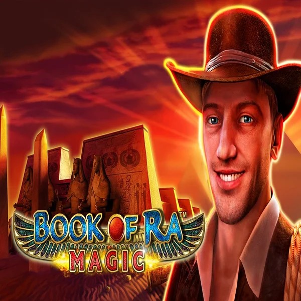 Book of Ra Magic slot logo by Greentube at Spinjoys Casino