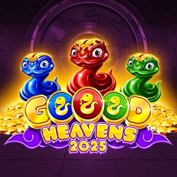 Goood Heavens slot logo by Rarestone Gaming at Spinjoys Casino