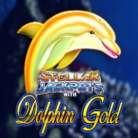 Dolphin Gold with Stellar Jackpots online game logo by Lightning Box Game on spinjoyy.com